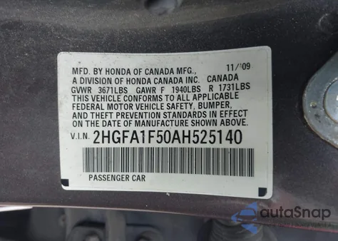 2010 Honda Civic Lx из США, поврежденный, VIN 2HGFA1F50AH525140